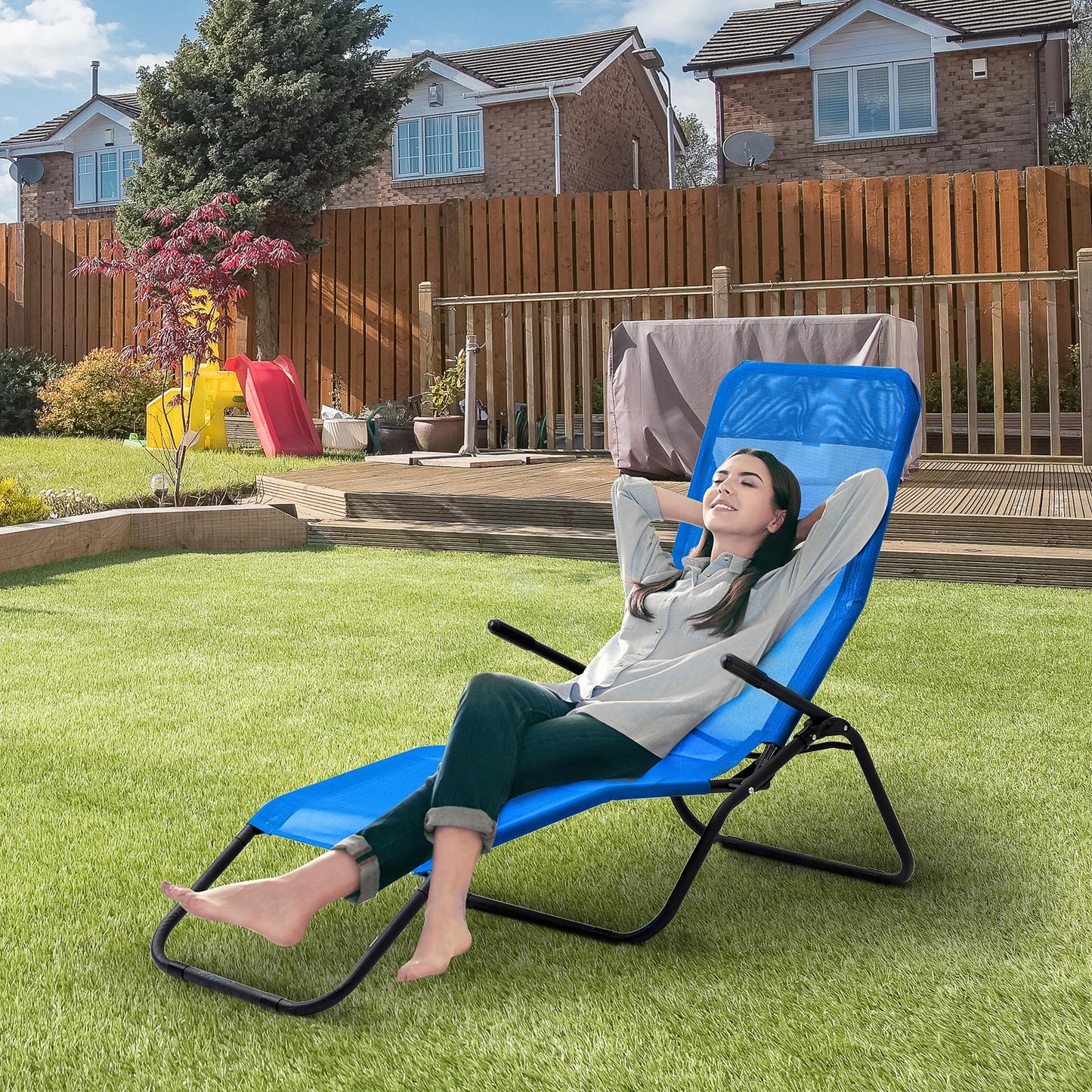 Outsunny Mesh Zero Gravity Lounge Chair Recliners, Folding Rocking Chair, Outdoor Chaise Lounge for Beach, Poolside and Patio, Blue | Aosom Canada