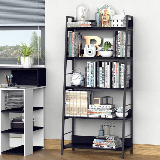 HOMCOM Modern Bookshelf Storage with 5-Tier Wide Shelving, Metal Frame, Wooden Bookcase for Living Room Library Home Furniture, Black | Aosom Canada
