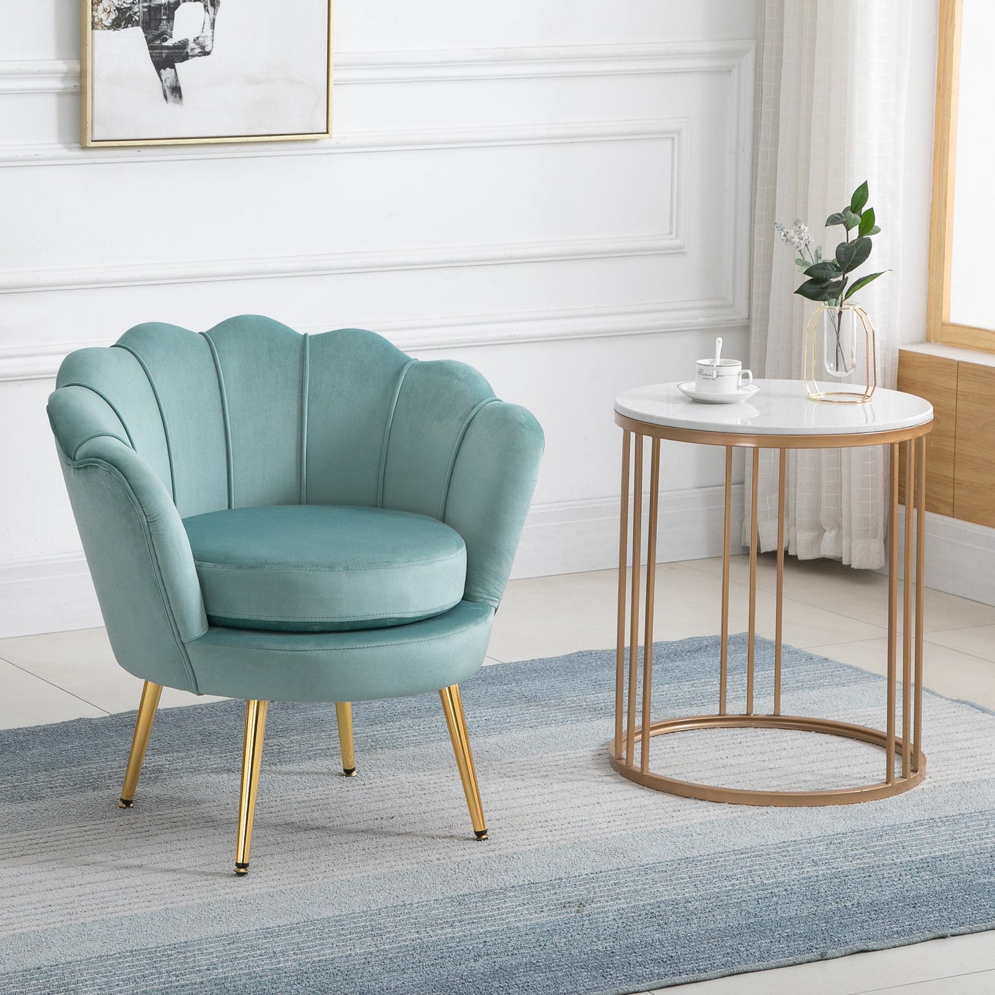 HOMCOM Modern Velvet-Touch Fabric Accent Chair Leisure Club Chair with Gold Metal Legs for Living Room  Green | Aosom Canada