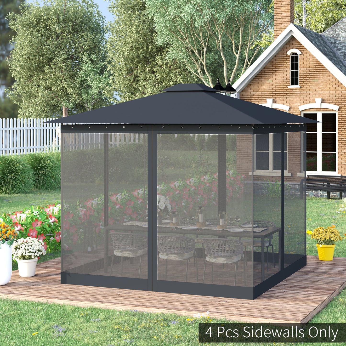 Outsunny Universal Replacement Mesh Sidewall Netting with 4 Panels, Zippers, C-Rings for 10x10ft Patio Gazebos, Dark Grey | Aosom Canada