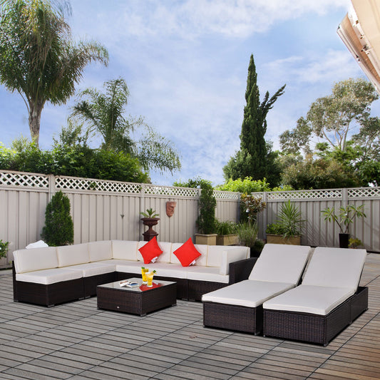 Outsunny 9pcs Outdoor Sofa Resin Wicker Sofa Set Patio Couch PE Rattan Furniture Outdoor Lounger Cushioned Seat Cream White | Aosom Canada