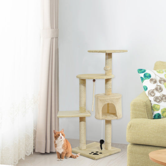 PawHut 44" Scratching Cat Tree Multi Level Activity Center Beige | Aosom Canada