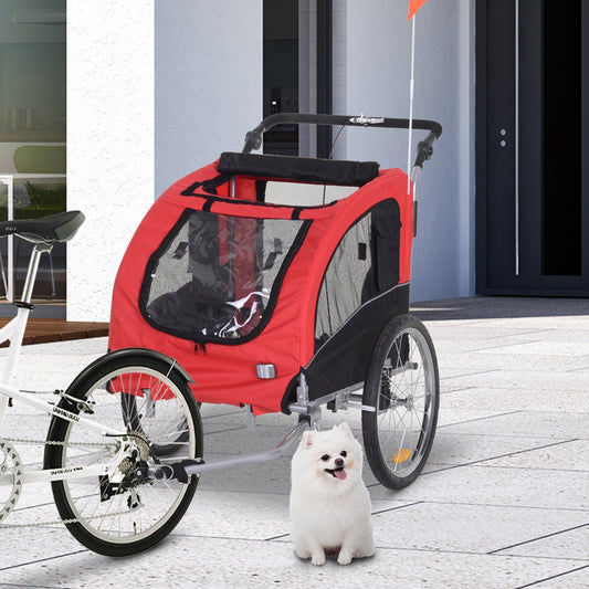 Aosom Dog Jogging Stroller 2-in-1Cat Pet Bicycle Trailer Carrier w/ Drawbar Hitch Brake Black / Red | Aosom Canada