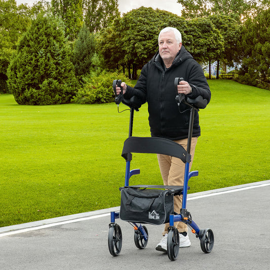 HOMCOM Aluminum Forearm Rollator Walker for Seniors and Adults with 10'' Wheels, Seat and Backrest, Folding Upright Walker, Blue | Aosom Canada