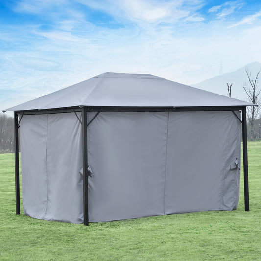Outsunny 13' x 10' Gazebo Canopy Party Tent Shelter with Steel Frame, Curtains, Netting Sidewalls, Light Grey | Aosom Canada
