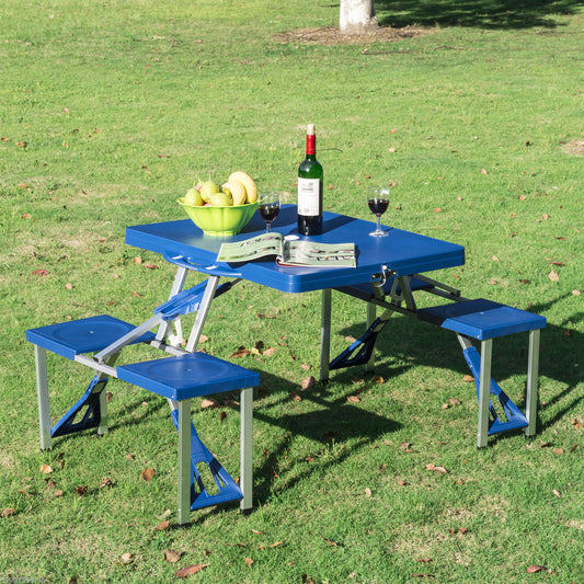 Outsunny Folding Picnic Table Chair Set Junior Outdoor Seating Portable Bench Blue | Aosom Canada