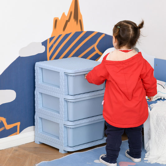 Qaba Kids Storage Unit Dresser Tower with Drawers 3 Tier Chest Toy Organizer for Bedroom Nursery Kindergarten Livingroom Blue | Aosom Canada