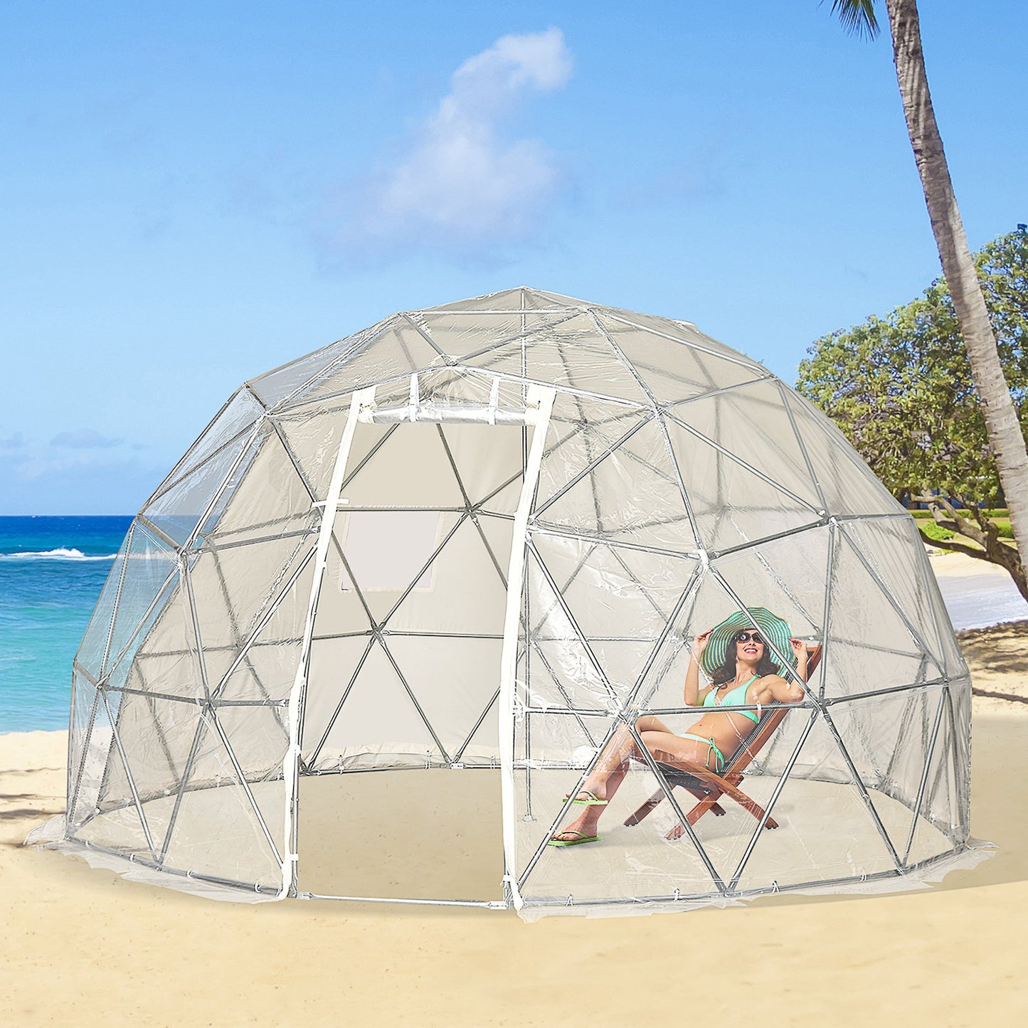 Outsunny Garden Dome Igloo Tent Half Ball Shape Greenhouse Luxury Glamping Tent Outdoor Half Transparent | Aosom Canada