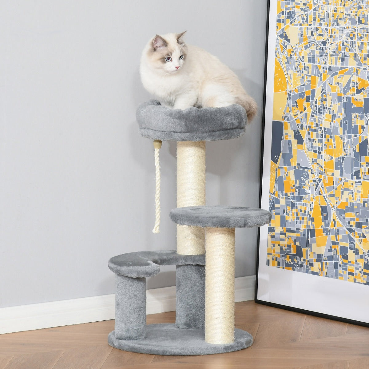 PawHut 26" Cat Scratching Post Cat Tree Canada Cat Tower Pet Furniture 2 Perch w/ Sisal Rope Grey | Aosom Canada