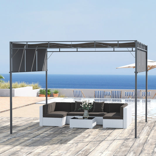 Outsunny 10' x 10' Retractable Pergola Canopy Patio Gazebo Sun Shelter with Steel Frame for Outdoor, Dark Grey | Aosom Canada