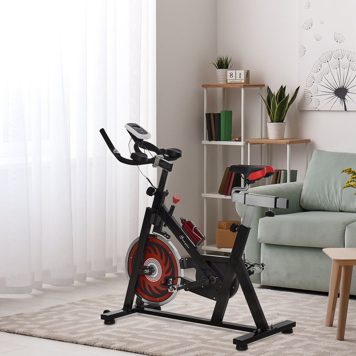 Soozier Indoor Exercise Bike Upright Bicycle w/ LCD Monitor Health and Fitness Cycling Sport Black | Aosom Canada