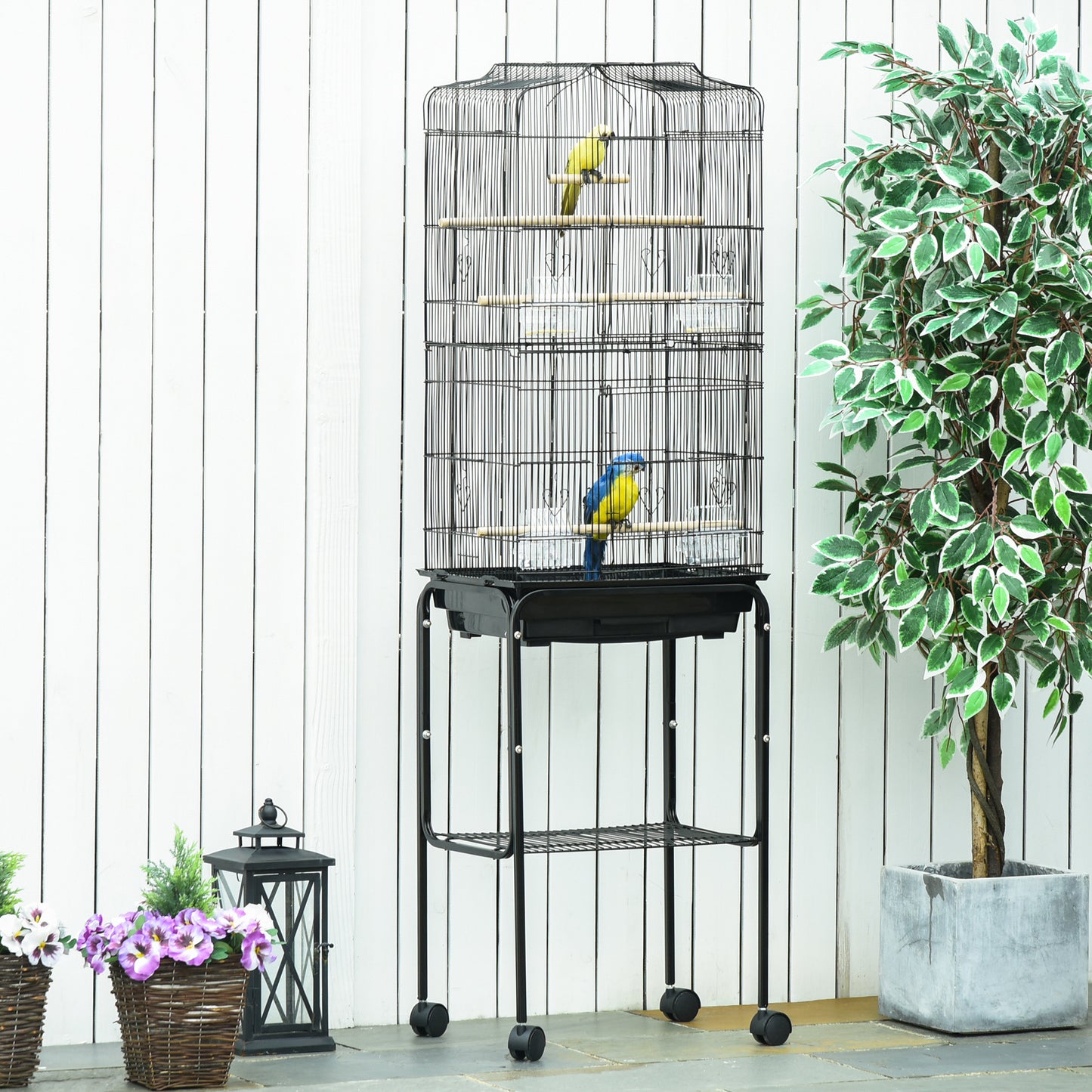 PawHut 62" Rolling Bird Cage Cockatoo House Play Top Finch Pet Supply with Wheels Black | Aosom Canada