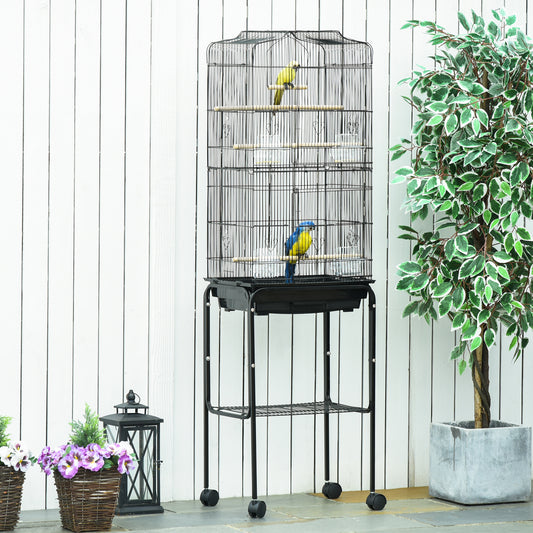 PawHut 62" Rolling Bird Cage Cockatoo House Play Top Finch Pet Supply with Wheels Black | Aosom Canada