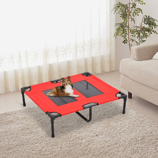 Pawhut Large Indoor/Outdoor Elevated Folding Dog Bed - Red | Aosom Canada