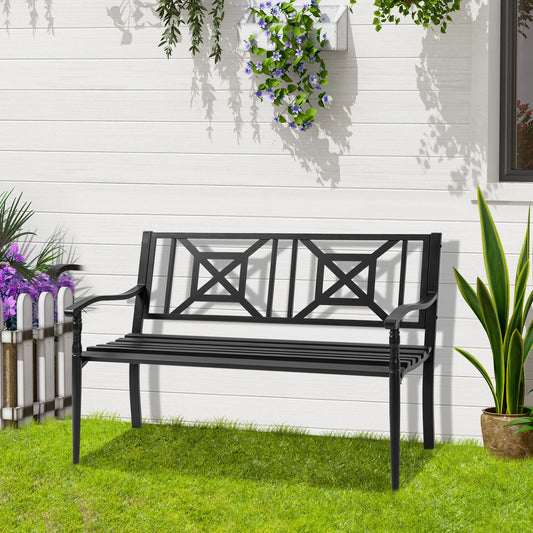 HOMCOM Steel Garden Bench for Outdoor, 2-person Patio Bench, Loveseat Furniture for Lawn, Deck, Yard, Porch, Entryway, Black | Aosom Canada
