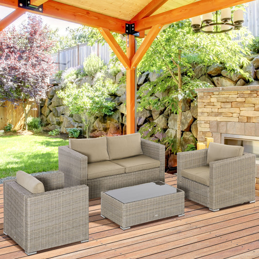 Outsunny 4 Pieces Patio PE Rattan Wicker Sofa Set, Outdoor Sectional Conversation All Weather Resistant Sofa Furniture, Beige | Aosom Canada
