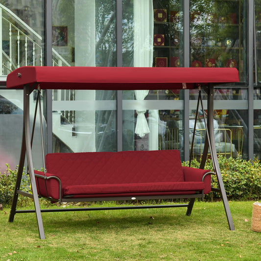 Outsunny 3 Person Patio Swing Chair Bench Hammock Outdoor with Convertible Canopy, Cushion, Pillows for Porch Backyard Garden, Red | Aosom Canada