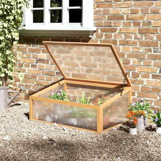 Outsunny Wooden Cold Frame Greenhouse Garden Portable Raised Planter with Openable Top, 35.5"x23.5"x15.75", Light Brown | Aosom Canada