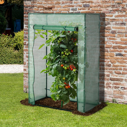 Outsunny 40"L x 20"W x 59"H Walk-in Greenhouse with Durable Steel Frame Outdoor Warm House w/ Roll up Door, PE Cover, Green | Aosom Canada