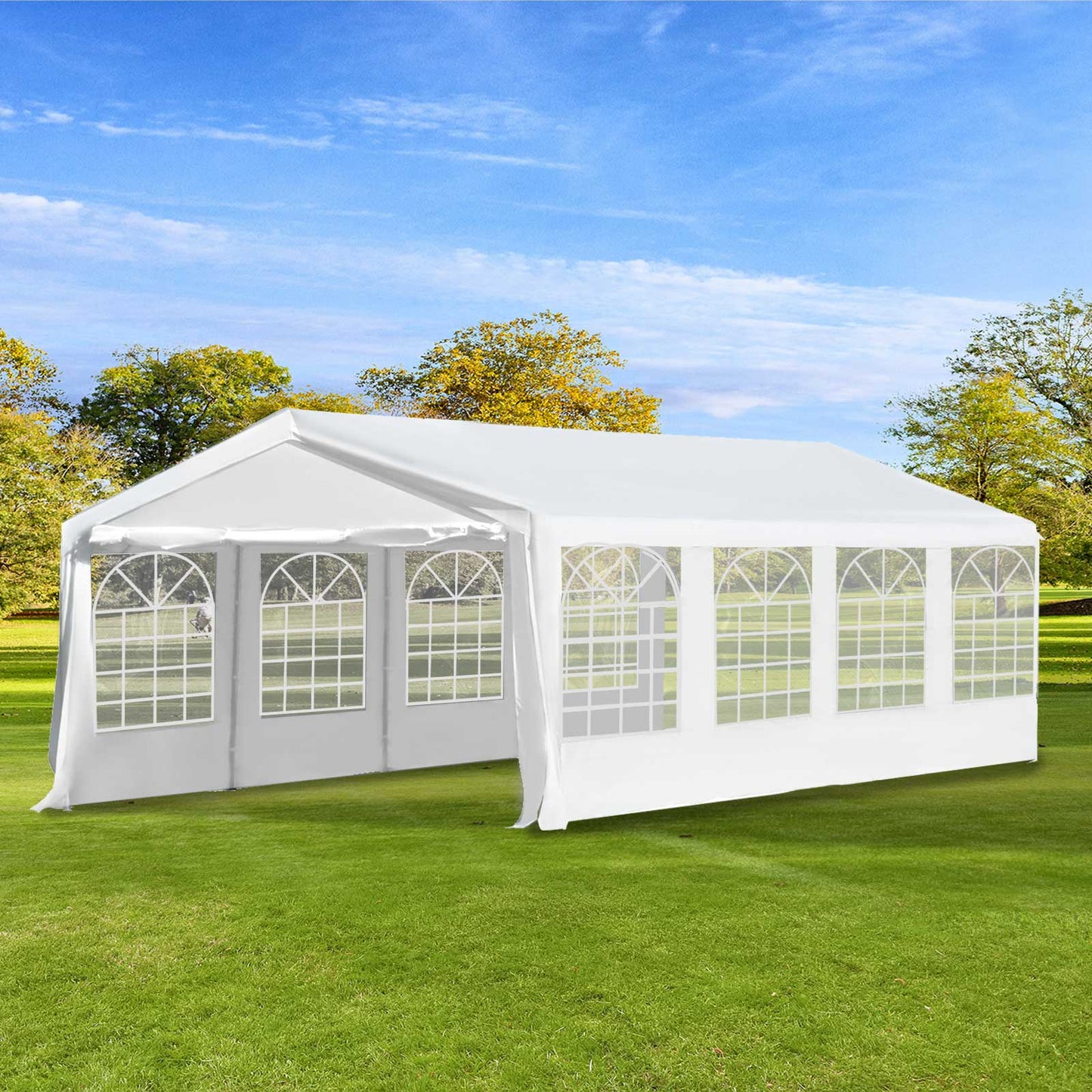 Outsunny 13’x26’ Heavy-duty Outdoor Carport  Party Event Tent Patio Gazebo Canopy with 4 Sidewalls, White | Aosom Canada