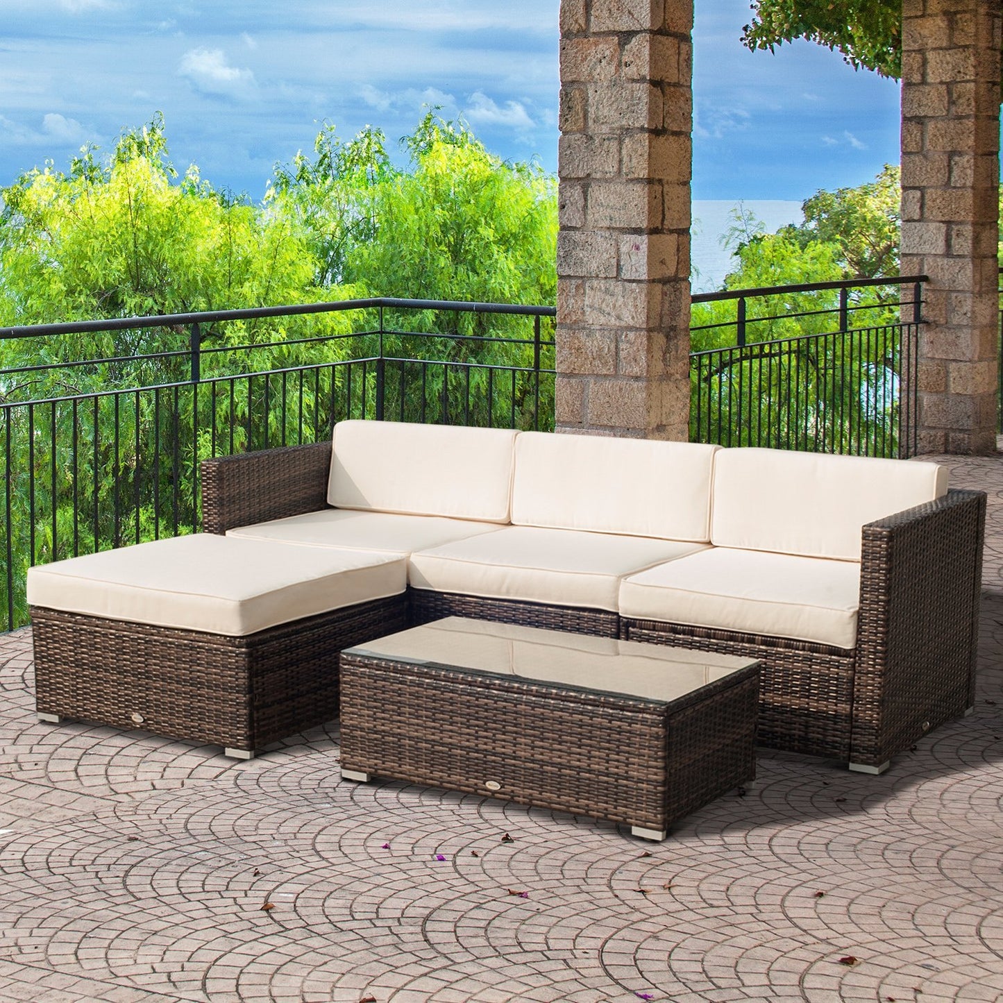 Outsunny Outdoor Modular Rattan Wicker Sofa Set Patio w/Table Brown | Aosom Canada