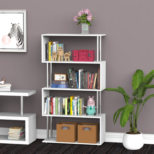 Homcom 4-Tires Room Divider Shelves Wooden Black Bookshelf S-Shape Storage Display Unit Home Organizer | Aosom Canada