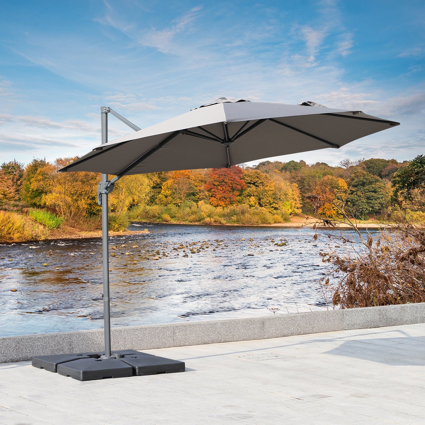 Outsunny 10ft Hanging Roma Offset Umbrella 360° Rotation w/ Cross Base Grey | Aosom Canada