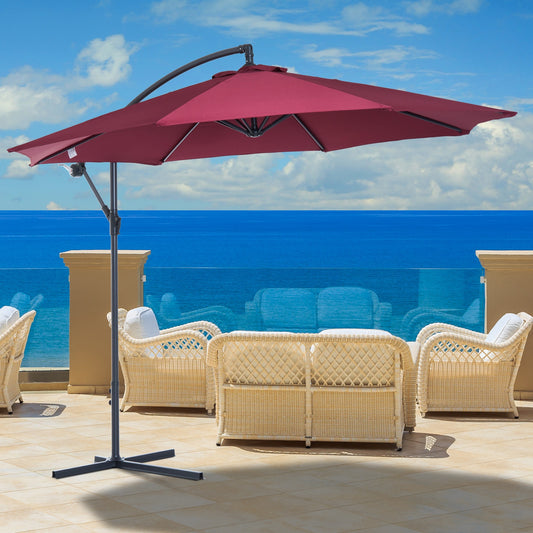 Outsunny D10’ Deluxe Patio Umbrella Outdoor Market Banana Hanging Offset Sunshade (Wine Red) | Aosom Canada