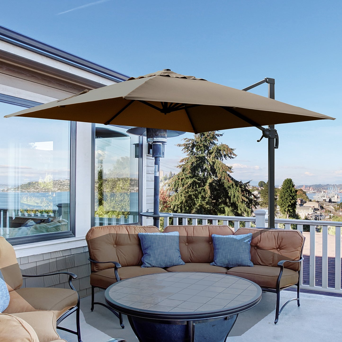 Outsunny 10x10ft Cantilever Umbrella Rotatable Square Top Market Parasol with 4 Adjustable Angle for Backyard Patio Outdoor Area Coffee | Aosom Canada