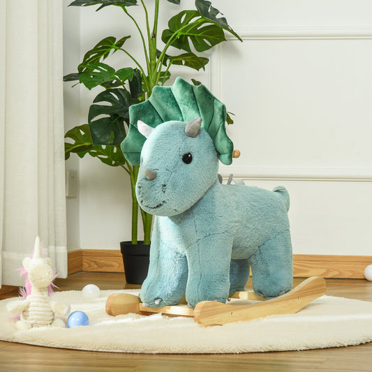 Qaba Kids Plush Ride-On Rocking Horse Triceratops-shaped Plush Toy Rocker with Realistic Sounds for Child 36-72 Months Dark Green | Aosom Canada