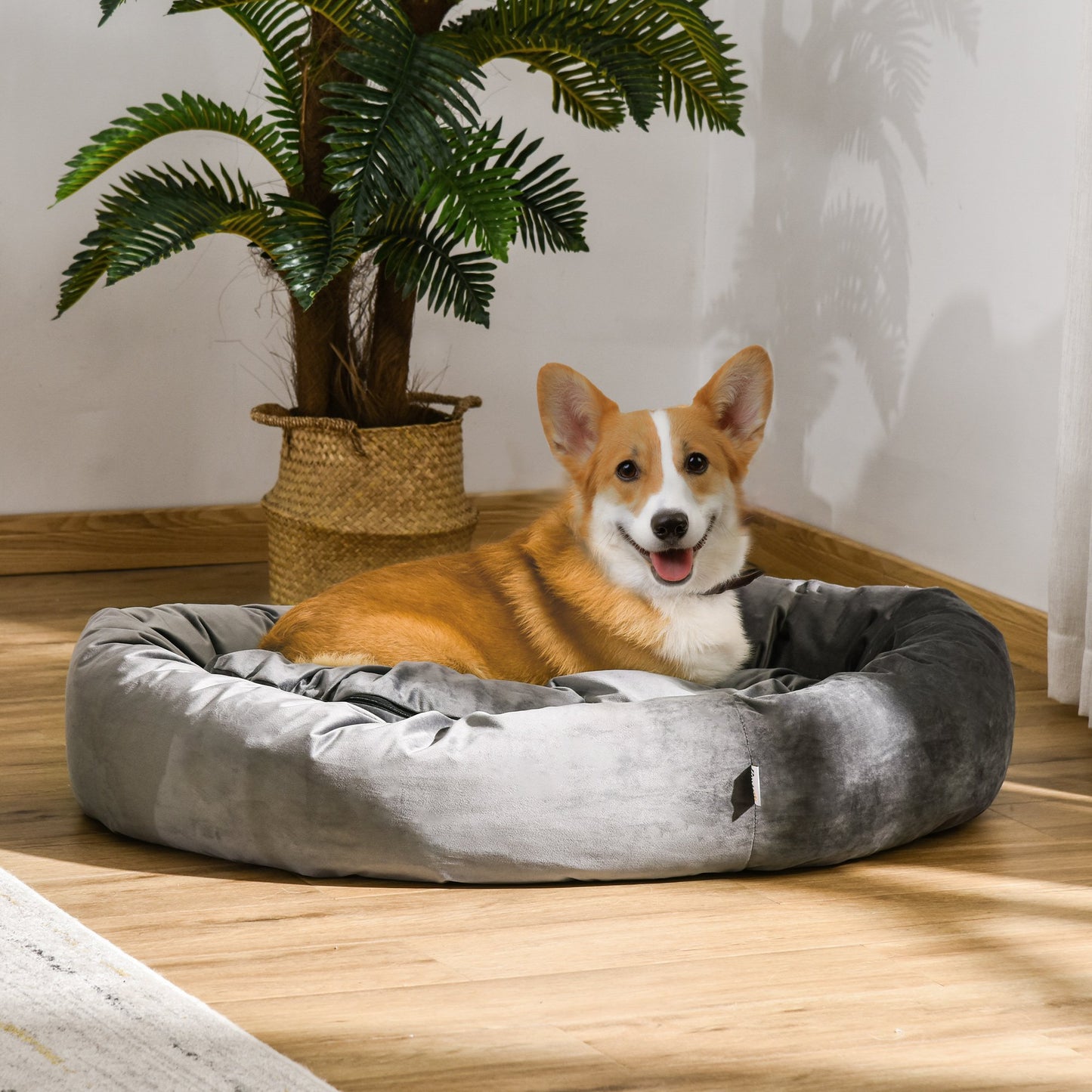 PawHut Pet Bed, Soft Velvet Lounge Sleeper, Machine Washable Cushion, Soft Padding, Zippered Cover, Portable for Large Dogs, Dark Grey | Aosom Canada