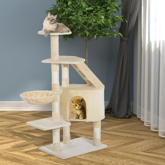 Pawhut Cat Tree House Cat Perch Cat Climbing Tree 49”Cat Scratching Post Cat Tree For Sale Canada Cat Tower Furniture Kitten Play | Aosom Canada