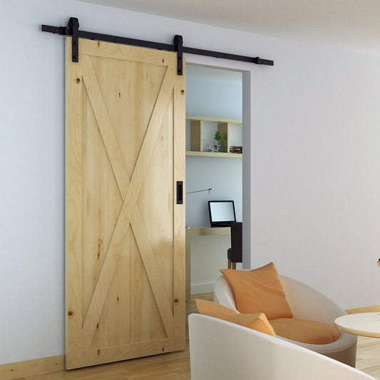 HOMCOM 6.6FT CARBON STEEL Sliding Wood Barn Door Hardware Track Set Door System Carbon Steel J Shape Roller | Aosom Canada