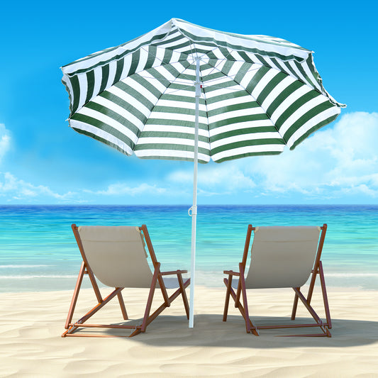 Outsunny 6ft Round Beach Umbrella Outdoor UV Protection Sun Shaded Canopy w/ Push Button Tilt Striped Green | Aosom Canada
