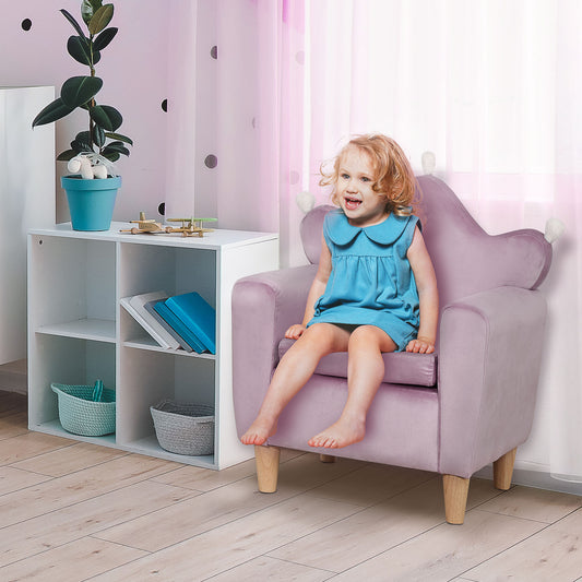 Qaba Kids Sofa, Armrest Chair for Preschool, Toddler Couch for Kids Room, Kindergarten, Dutch Velvet, Eucalyptus Wood, Purple | Aosom Canada