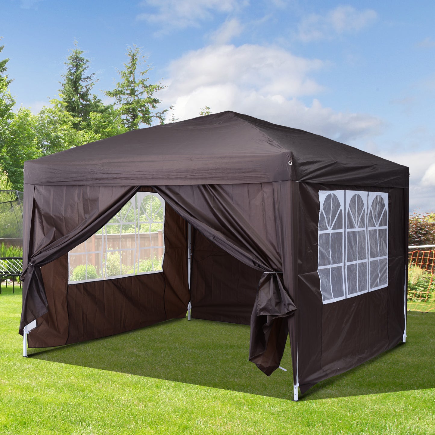 Outsunny10x10FT Pop Up Party Tent Folding Gazebo Tent Canopy w/ Side Walls Coffee | Aosom Canada