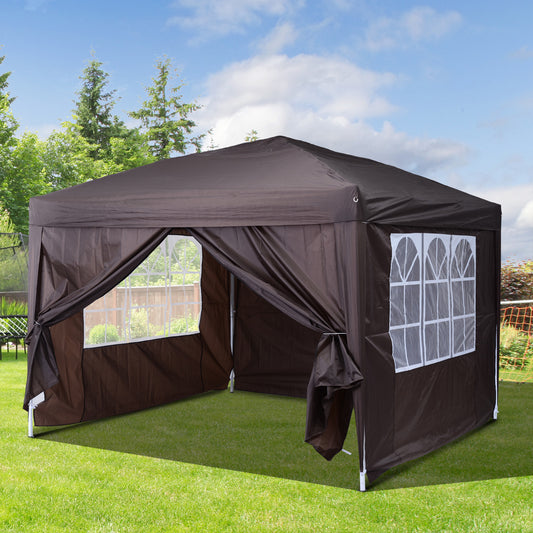 Outsunny10x10FT Pop Up Party Tent Folding Gazebo Tent Canopy w/ Side Walls Coffee | Aosom Canada