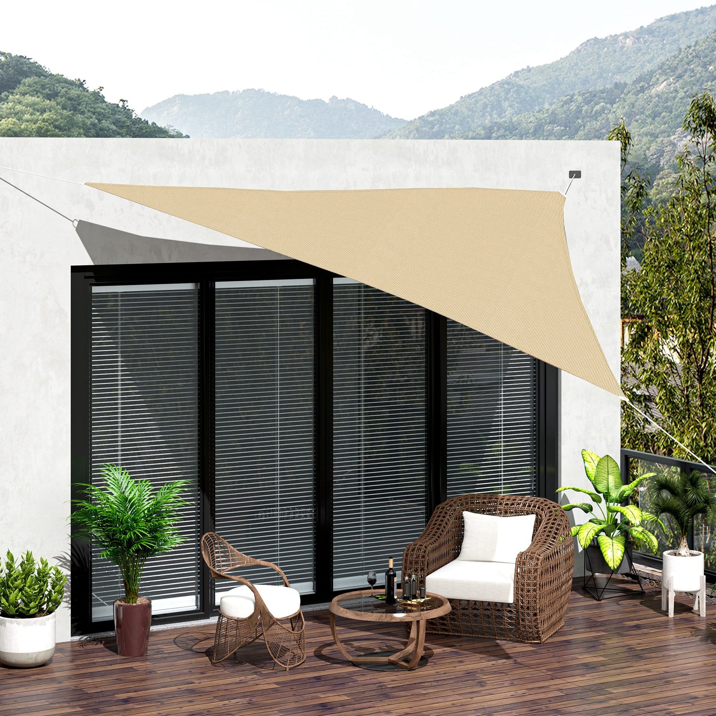 Outsunny Triangle 12’ Canopy Sun Sail Shade Garden Cover UV Protector Outdoor Patio Lawn Shelter with Carrying Bag Sand | Aosom Canada