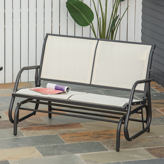 Outsunny Patio Double Glider Outdoor Steel Sling Fabric Gliding Bench Garden Swing Chair Heavy-Duty Porch Rocker Garden Loveseat Cream | Aosom Canada