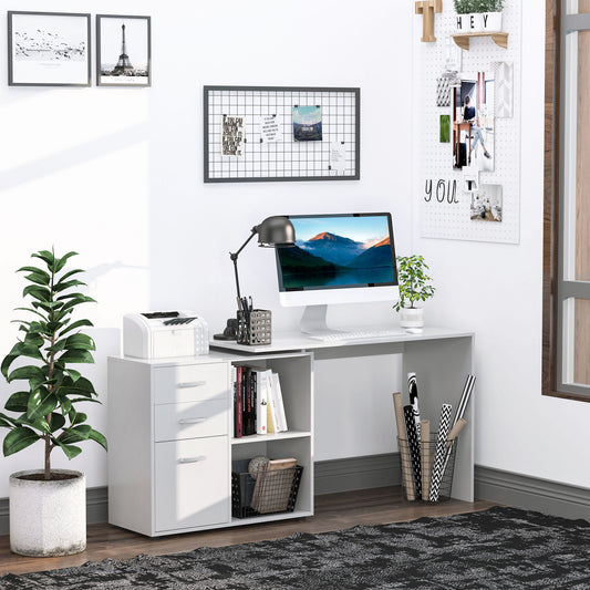 HOMCOM L-Shaped Desk, Computer Corner Desk with Storage Shelf, Drawer, PC Table Home Office Workstation, White | Aosom Canada