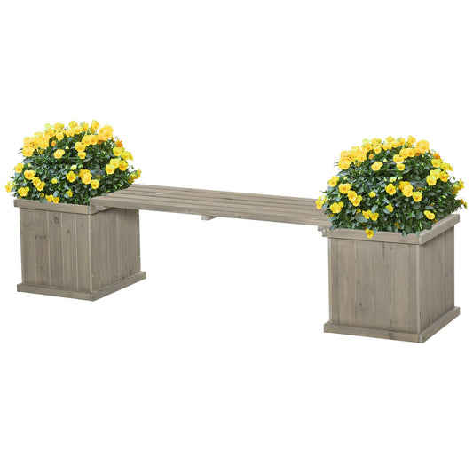 Outsunny Raised Garden Bed Plant Stand Wooden Garden Planter & Bench Combination Garden Raised Bed, 69.25" x 15" x 15.75", Grey | Aosom Canada