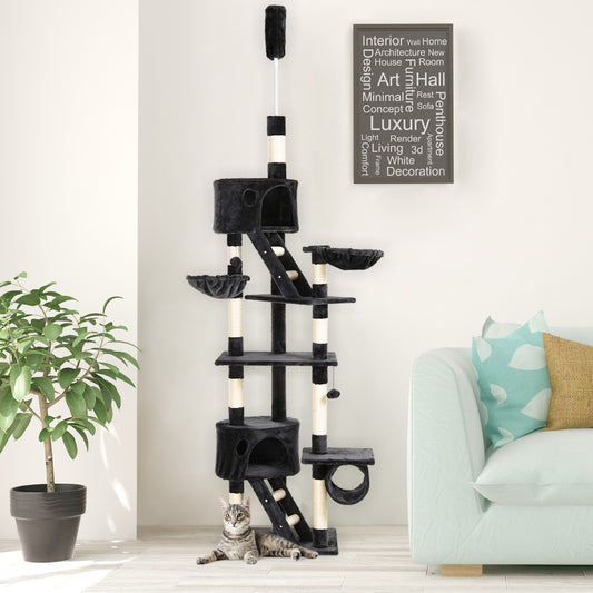Pawhut Cat Scratching Post 94"-102" Huge High Cat Tree Cat Tower Ceiling  W/ Condo Dark Grey | Aosom Canada