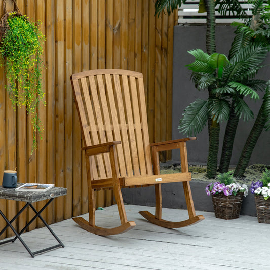 Outsunny Wooden Rocking Chair, Traditional Porch Rocker, Fade-Resistant Patio Rocker Chair for Outdoor Indoor Use, Natural | Aosom Canada