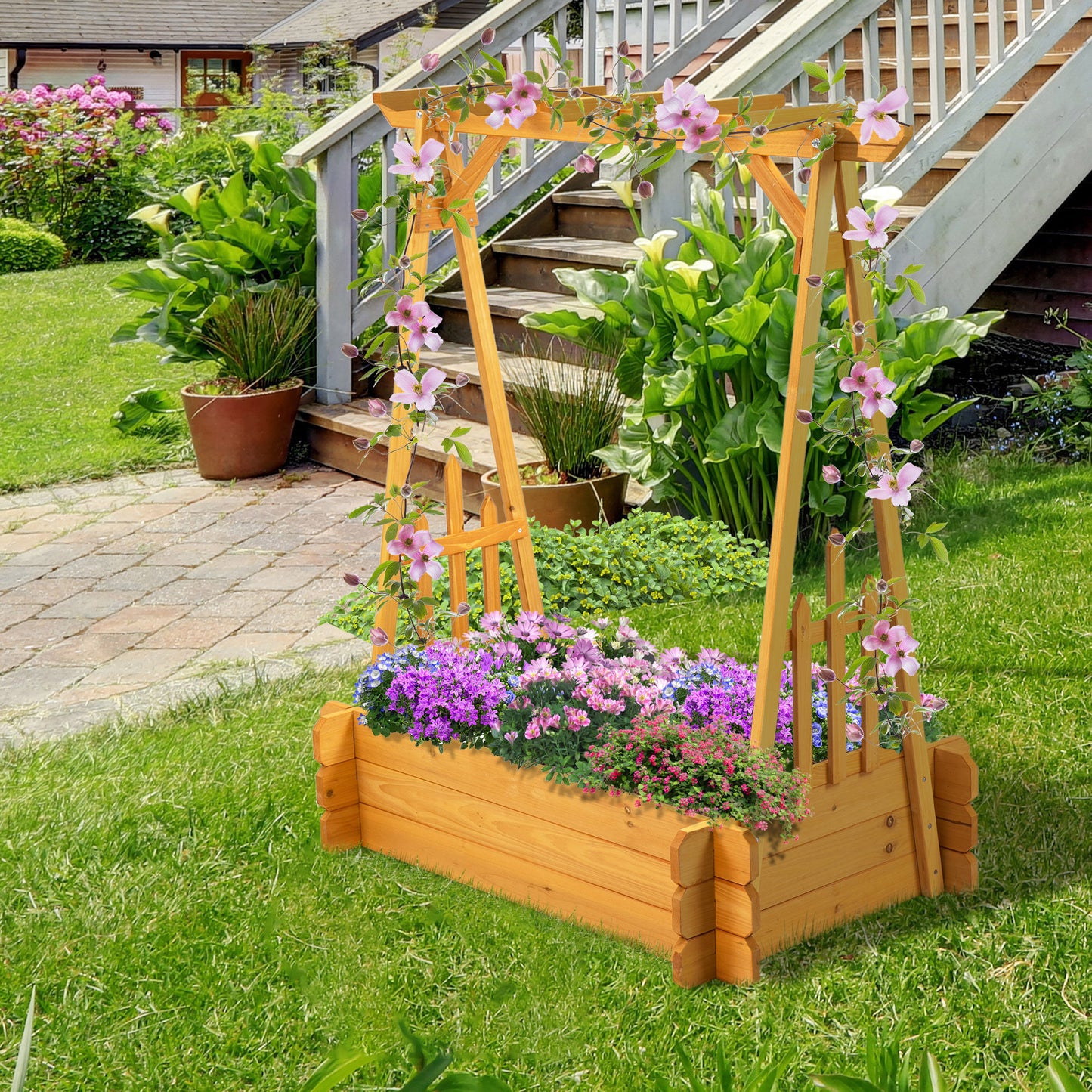 Outsunny 43"x26"x47" Raised Garden Bed with Arbor Arch Trellis for Various Climbing Plant, Outdoor Garden Box | Aosom Canada