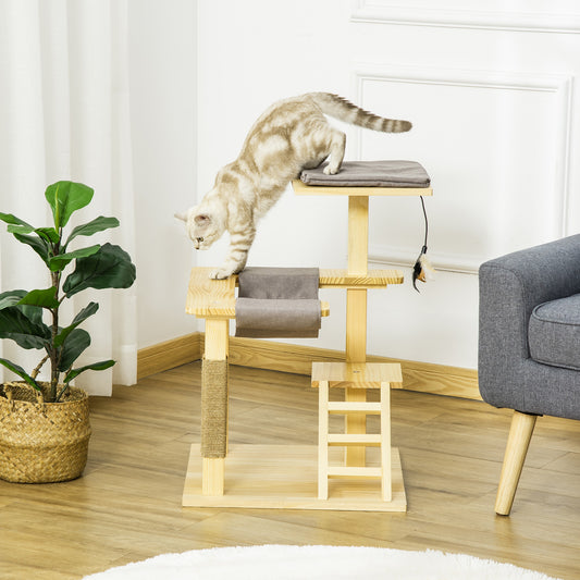 PawHut 25.5" Cat Tree Kitty Activity Center Pinewood Cat Climbing Toy Pet Furniture with Jute Scratching Post Natural | Aosom Canada
