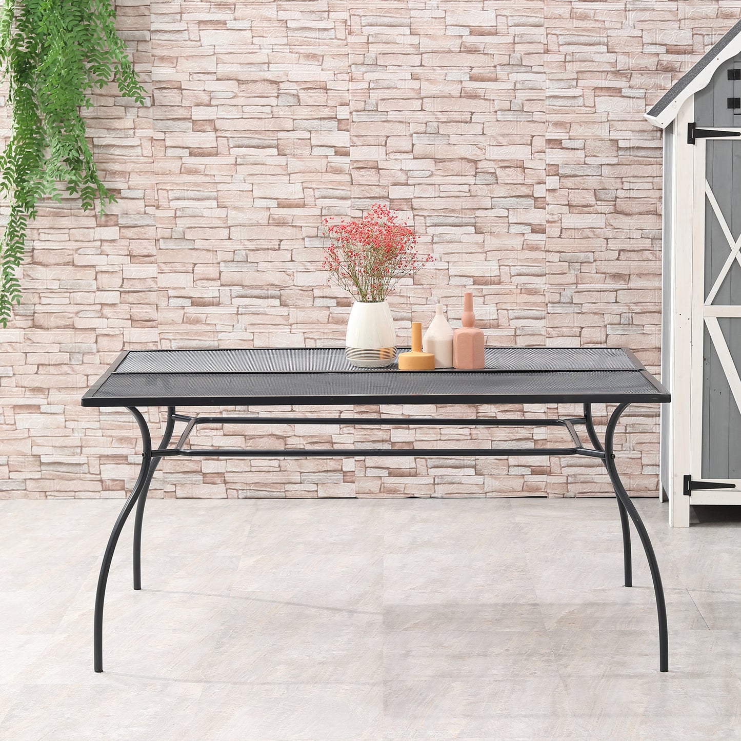 Outsunny Patio Dining Table for 6, 59" Rectangular Metal Outdoor Table with Mesh Tabletop for Garden, Backyard and Lawn, Black | Aosom Canada