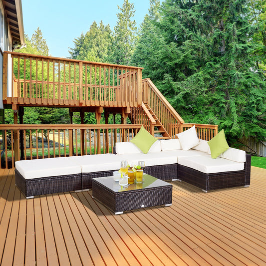 Outsunny 6pc Deluxe Garden Wicker Sectional Sofa Set Outdoor Rattan Chaise Lounge Patio Furniture All Weather Resistant w/ Cushion Seat | Aosom Canada