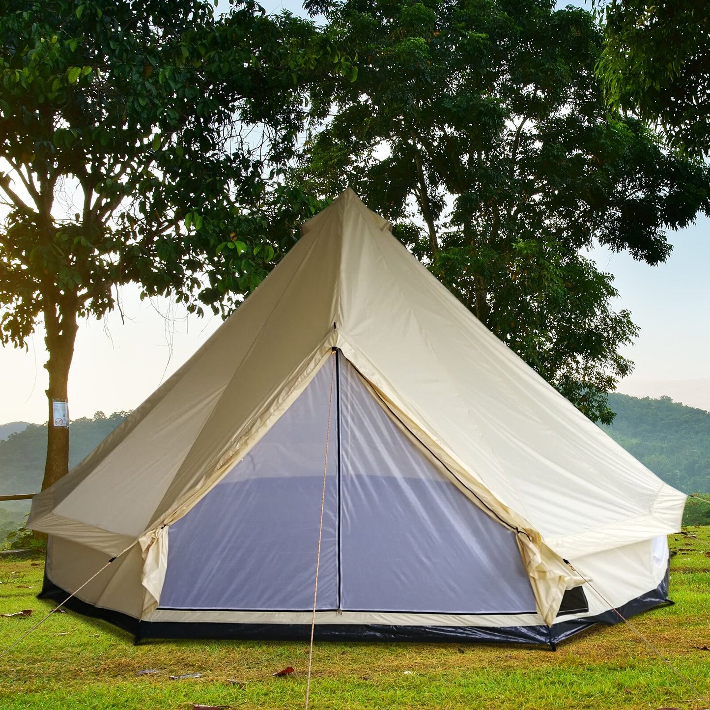 Outsunny 16.4' Large Family Teepee Tent Bell Tent Camp Shelter for Camping Hunting Beige | Aosom Canada