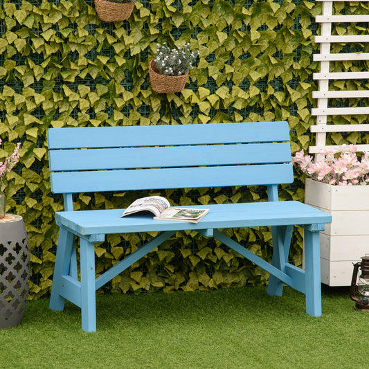 Outsunny Wooden Garden Bench for Outdoor, 2-person Patio Bench, Loveseat Furniture for Lawn, Deck, Yard, Porch and Entryway, Blue | Aosom Canada
