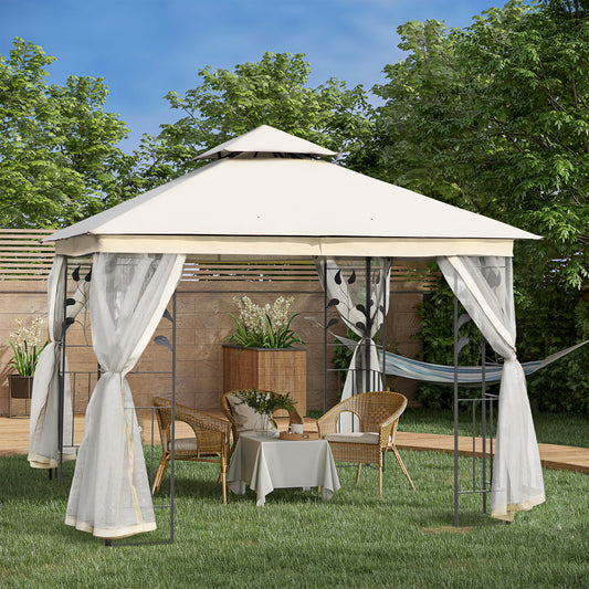 Outsunny 10'x10' Gazebo Canopy Outdoor Patio Sun Shelter UV Protect w/ 2-Tier Polyester Roof Curtain Sidewalls and Steel Frame White | Aosom Canada